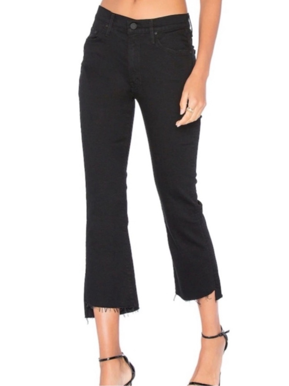 Mother Denim Insider Crop Step Fray in Black Not Guilty Wash Size 24